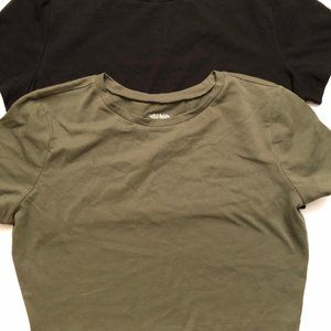 2 - Wild Fable Short Sleeve Crop Tops Black & Army Green Size XXL